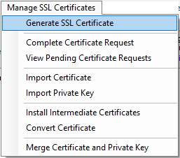 Menu Générer un certificat SSL