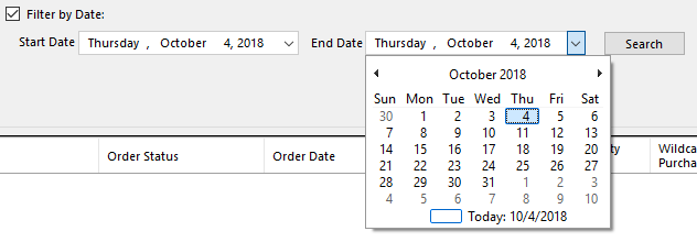 Order & kuponger filtrerar datum