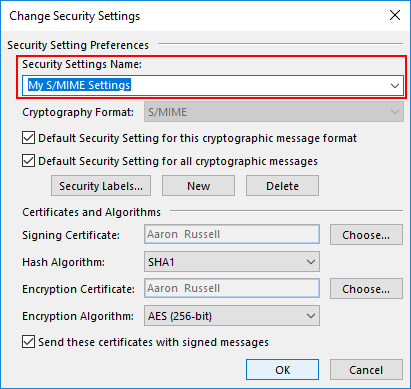 Ingrese el nombre de la configuración de seguridad