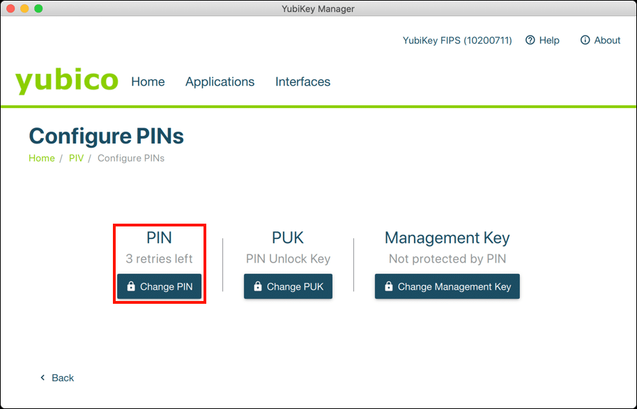 PIN reset