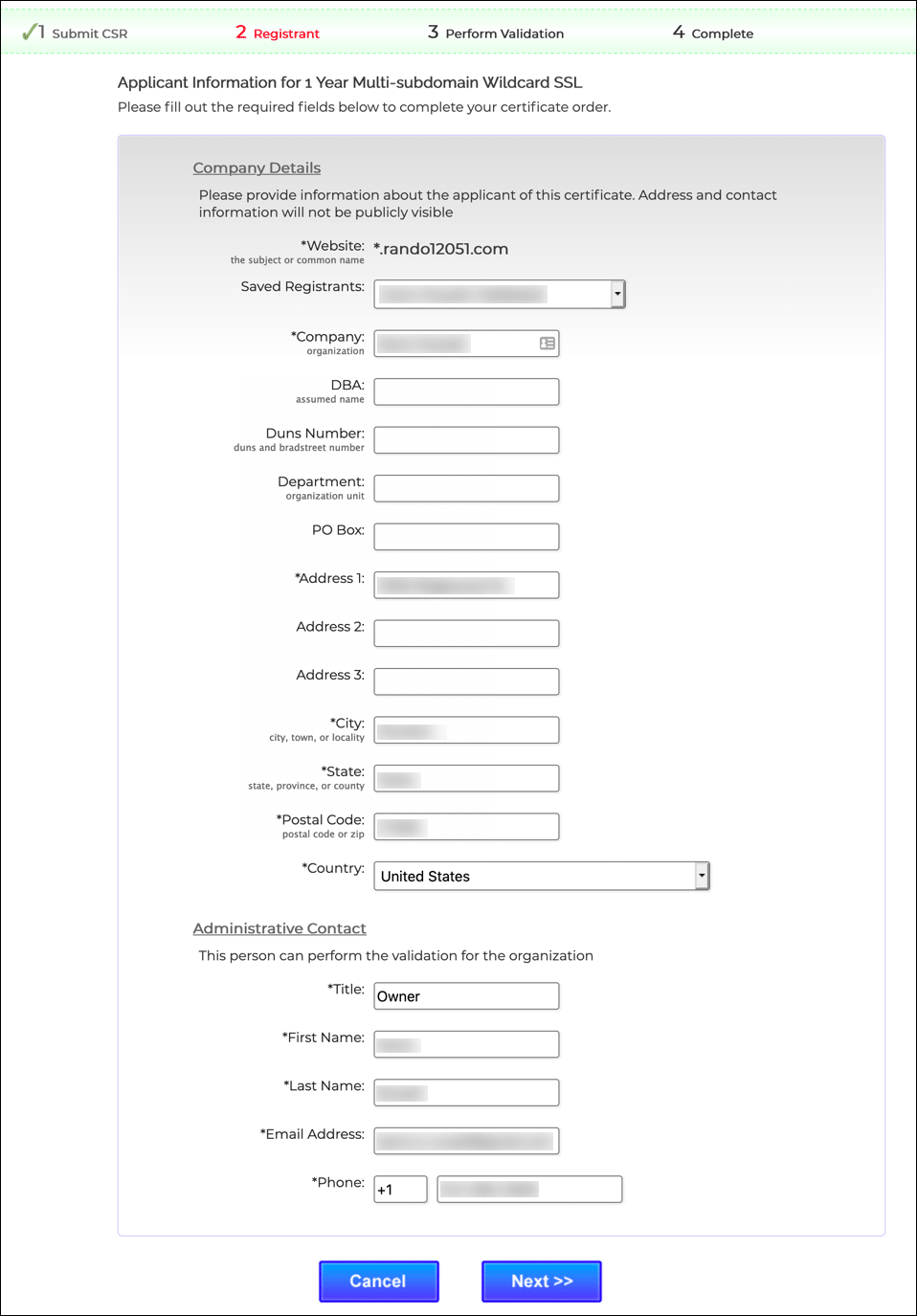 Entrez les informations sur la société