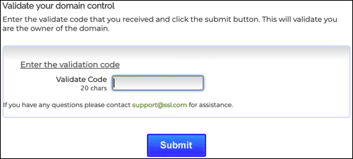 Enter validation code