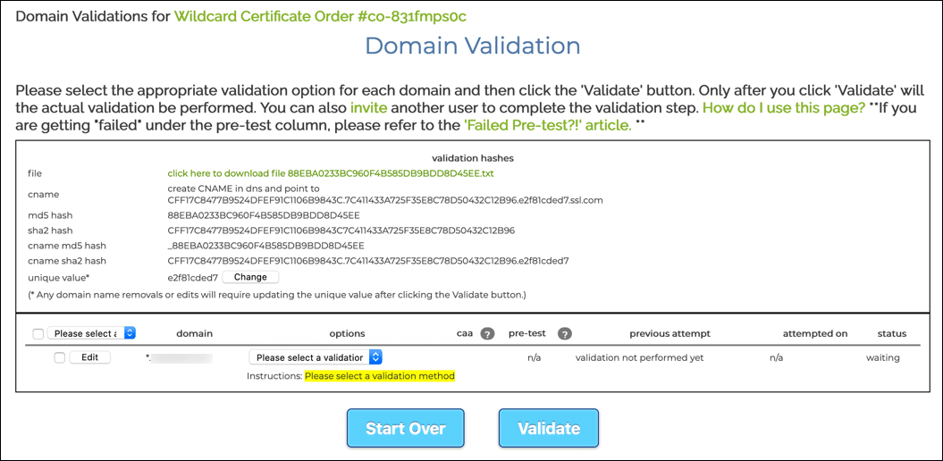 Sélectionnez la méthode de validation