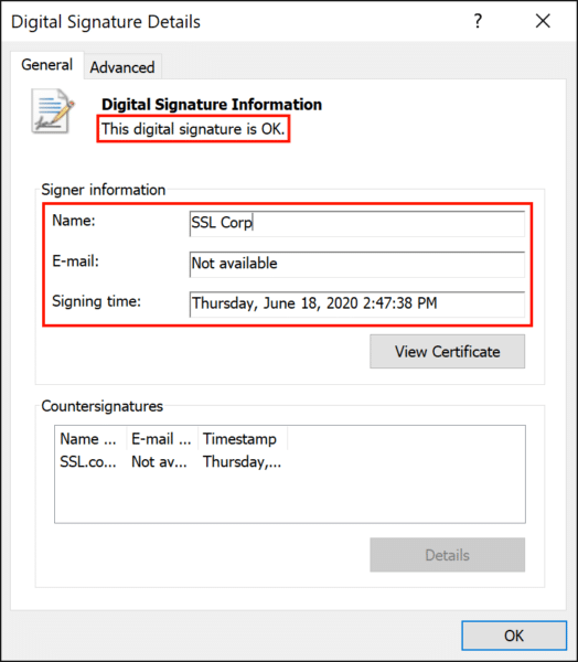 Digital Signature Details