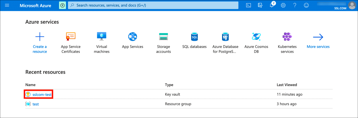 Sélectionnez Key Vault