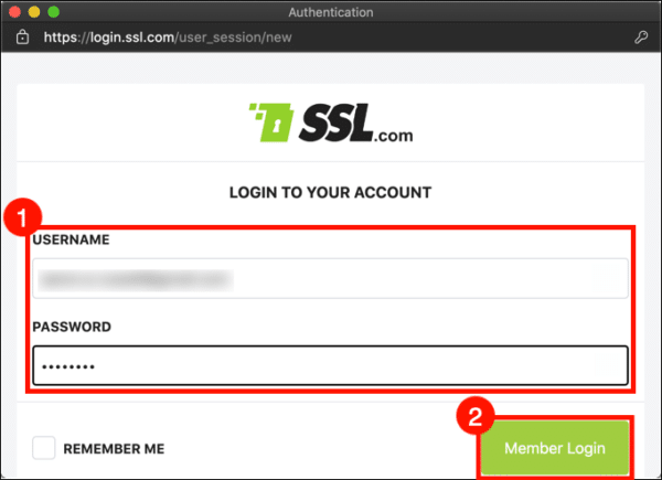 zaloguj się do SSL.com