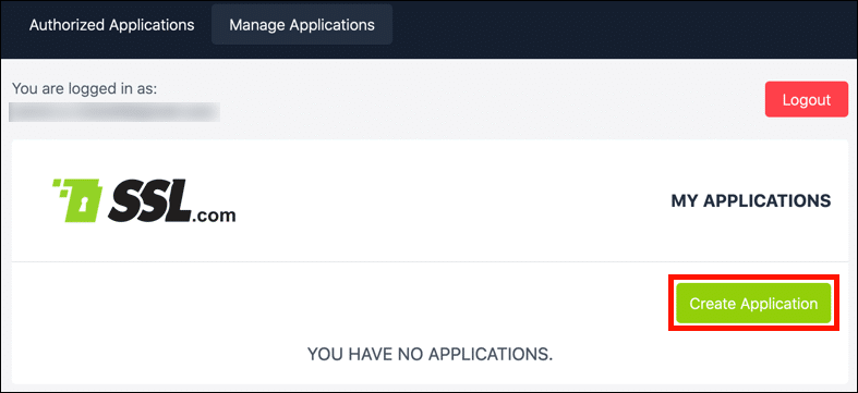 Create Application-knop