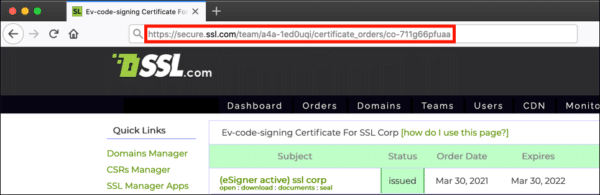 URL voor certificaatbestelling